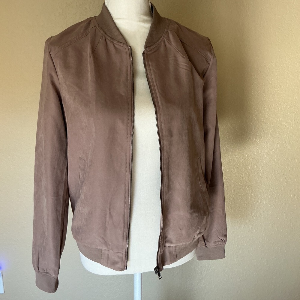Be Cool Los Angeles Womens Brown Faux Suede Bomber Jacket Size L 31163